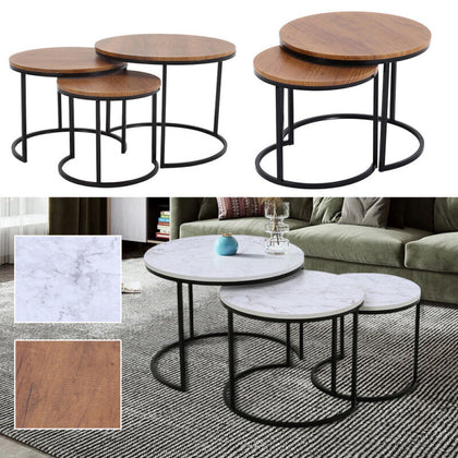 Nesting Coffee Table Set of 2 3 End Table Stacking Side Table Wood/Marble Effect