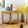 2-Tier Bathroom Shelf Shower Stool Fan-Shaped Bamboo Corner Storage Organizer