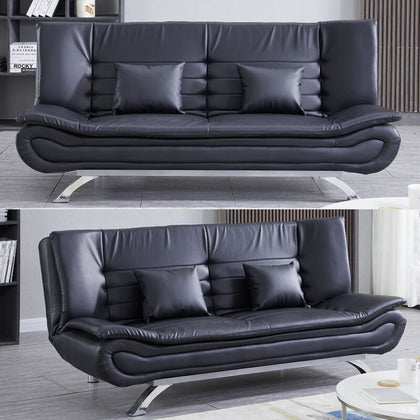 Leather 3 Seater Sofa Bed Recliner Double Sleeper Function Sofabed Couch Modern