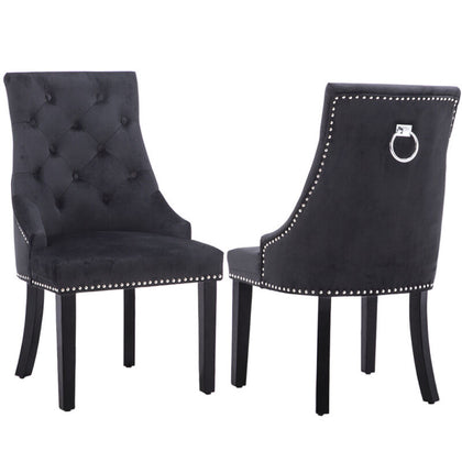 2pcs Velvet Padded Knocker Ring Dining Chairs Kitchen Restaurant Buttoned Chair