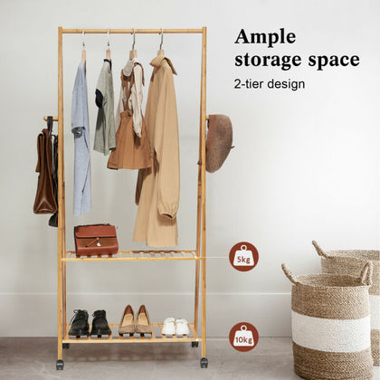 Wooden Clothes Rail Bedroom Open Wardrobe Stand Storage Rack Unit Shoe Shelves