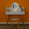 White Dressing Table Makeup Desk LED lights Round Mirror with Stool Vanity Set