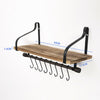 Wall Floating Shelf Rustic Wood Iron Kitchen Storage Rack With 8 Removable Hooks