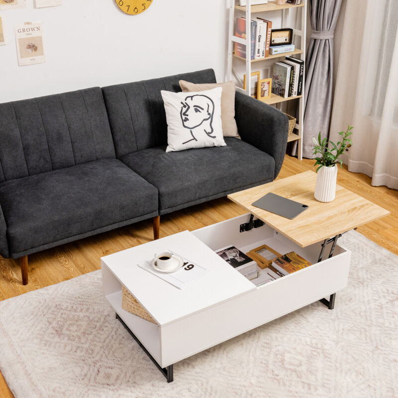 Wooden Lift Top Coffee Table Convertable Storage Desk Laptop Table Wor ...