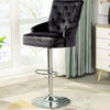 Luxury Black Grey Velvet Swivel Bar Stool Lion Knocker & Cross Stitch High Back