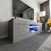 Grey TV Unit Stand Cabinet Matt body High Gloss Drawer & LED Light Cupboard