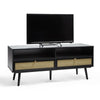 TV Unit Cabinet Stand Black & Cane w/ Storage Drawers & Shelves | Spinningfield