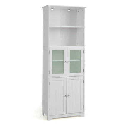 Wood Tall Storage Cabinet 2 Doors Display Organizer Freestanding Pantry Cupboard