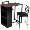 3 PCS Bar Table Set Kitchen Dining Table Set Counter Table & 2 Chairs w/ 3-Shelf