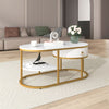 2-Tier Coffee Table Marble Effects Cocktail Table Accent Table with Drawer NS