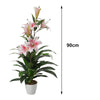 3FT Artificial Pink Lily Decorative Plant with Pot Large Flowers Indoor Outdoor