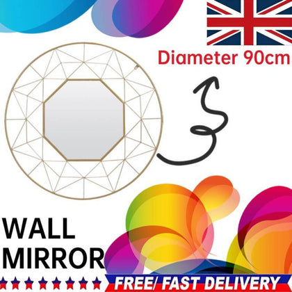 Large Round Wall Mounted Mirror Bathroom Bedroom Makeup Mirror Black Metal Frame