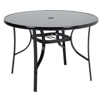 Round Metal Frame Glass Top Garden Patio Dining Table Outdoor Table Large 105cm