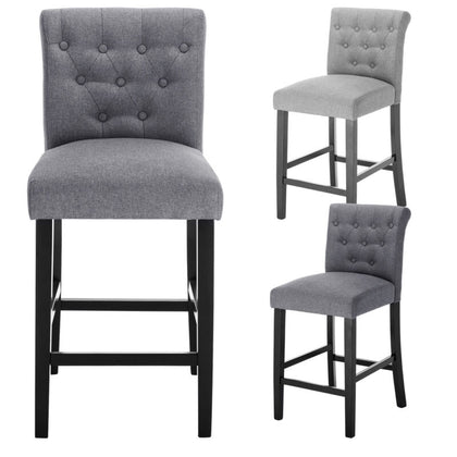 2x Chairs Bar Stools Bar Chairs linen Wood Legs Barstools High Stools grey