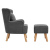 Grey Scalloped Accent Armchair Fabric Single Sofa Lounge Padded Seat W/Footstool
