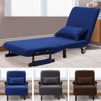 Linen Fabric Folding 2 in1 Single Sofa Bed Chair Armchair Sleeper Living Bedroom