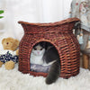 Handmade Wicker Pet Bed Basket Cat Puppy Sleep 2 Tier House Removable Cushion