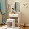 Modern White Dressing Table Set Makeup Vanity Desk With Stool Mirror &Drawer