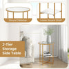 2 PCS Tempered Glass End Table Beside Coffee Sofa Side Table W/Faux Marble Shelf