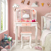 2 in 1 Kids Vanity Table and Chair Set Makeup Dressing Table W/ Mirror & Drawer