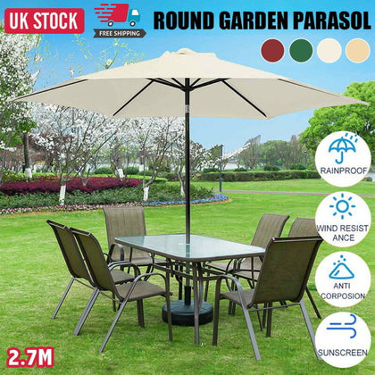 2.7M Round Garden Parasol Sun Shade Patio Outdoor Umbrella with Crank Tilt &Base