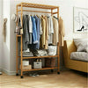 Bamboo Clothes Rail Rack Garment Closet Storage Organizer Hanging Shelf On-Wheel