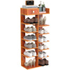 7 Tier Double Row Wooden Shoe Rack Storage Organisers Cabinet Footwear Organizer