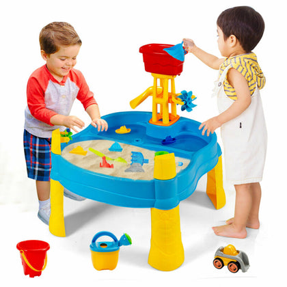 Kids Sand and Water Table 18 Pcs Children Beach Activity Toy Set W/Umbrella Hole