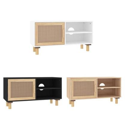 vidaXL TV Cabinet Solid Wood Pine and Natural Rattan Strong stability durable