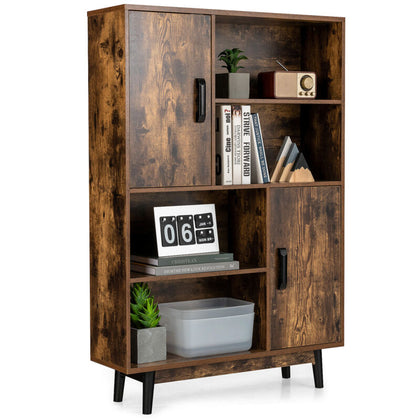 Wooden Storage Cabinet 4-Tier Bookshelf Cupboard Tall Sideboard Display Rack