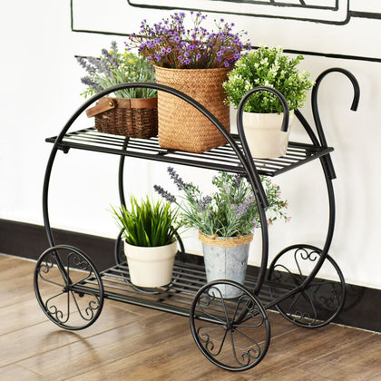 Garden Cart Plant Stand Metal Flower Pot Holder Indoor Outdoor Display Rack