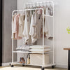 Floor Stand Coat Rack Garment Rail Clothes Drying Hanging Double Bar Shelf Wheel