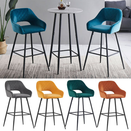 1/2X Bar Stools Velvet Breakfast Chair Kitchen High Counter Stool Pub Restaurant