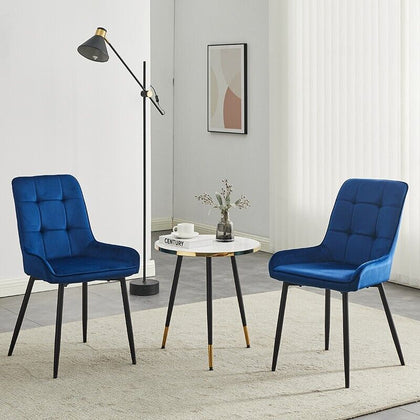 2x Blue Dining Chairs Velvet High Back Padded Seat Dining Room Chairs Modern