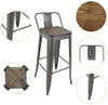 4pcs Metal Bar Stools,30 Inch Grey Modern Kitchen Breakfast Chairs w/Wooden Seat
