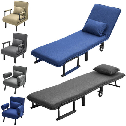 Folding Sofa Bed 3in1 Convertible Recliner Chair Linen Upholstered Seat w/Pillow