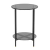 Round End Table Tempered Glass Round Side Table with Black Metal Frame Balcony