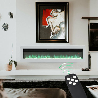 40 Inch White Electric Fire Wall Recessed Insert Free Standing Fireplace Remote