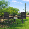 3pcs Garden Bistro Furniture Set Glass Table & Rattan Chairs with Steel Legs