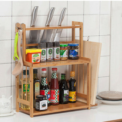 Bamboo Kitchen Shelf Organizer Countertop Rack Holder Bread Board Knife Storage