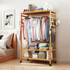 Bamboo Clothes Rail Garment Storage Coat Hat Hanging Shelf Rolling Trolley Stand