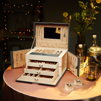 Large Jewellery Box Organiser with 4 Drawers Luxury Storage Case Cabinet Grey