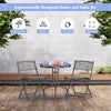 3PCS Garden Table Chairs Patio Tempered Glass Round Table Folding Chairs Outdoor