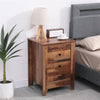 Pair Bedside Tables Tall Rustic Brown 3 Drawers Black Metal Handles Set Of 2Pcs