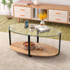 2-Tier Coffee Table Oval Modern Side Table W/ Tempered Glass Tabletop