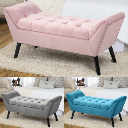 Buttoned Fabric Bay Window Seat Bed End Sofa Bench Side Chair Footstool Footrest