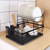 2 Tier Dish Drainer Metal Wire Cutlery Draining Holder Plate Rack With Tray UK