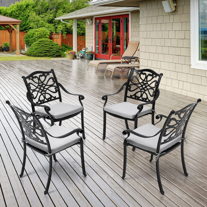 4x Black Outdoor Dining Chair Set Garden Patio Cast Aluminum Chairs with Cushion