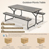 8-Person Patio Picnic Table Bench Set Garden Dining Metal Frame w/ Umbrella Hole