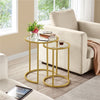 Round Nesting Table with Metal Frame, End Side Table w/ Tempered Glass Top, Gold